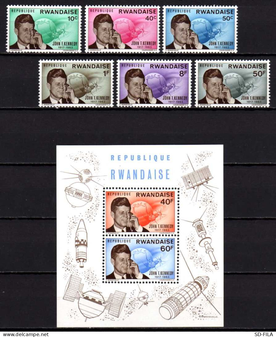 Belgian Congo - Rwanda 1965 N° 122/127 + BL5 MNH USA President John F Kennedy - Space - Aerospace - Ruimtevaart C16.00Eu - Ungebraucht