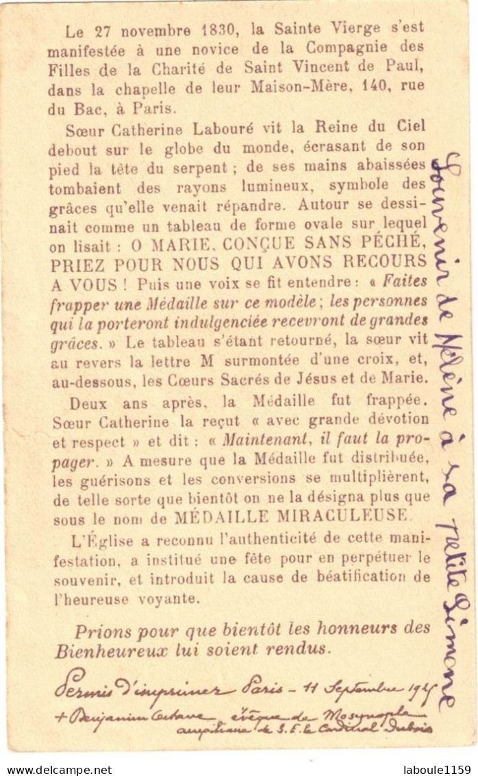 VENERABLE SOEUR CATHERINE LABOURE CONFIDENTE ET MESSAGERE ... CORNETTES ...IMAGE PIEUSE CHROMO HOLY CARD SANTINI - Andachtsbilder