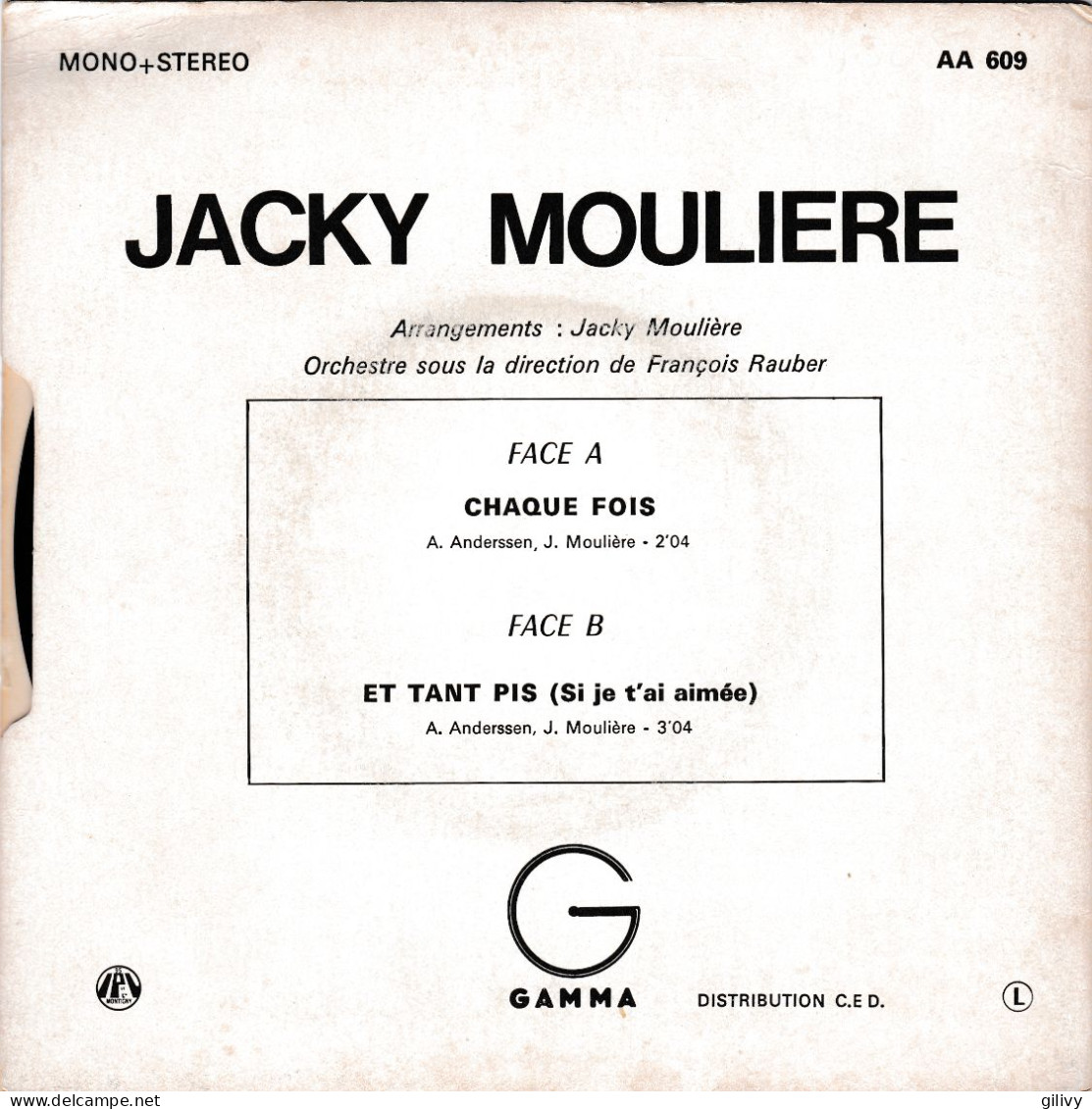 JACKY MOULIERE : " Chaque Fois " - Other - French Music