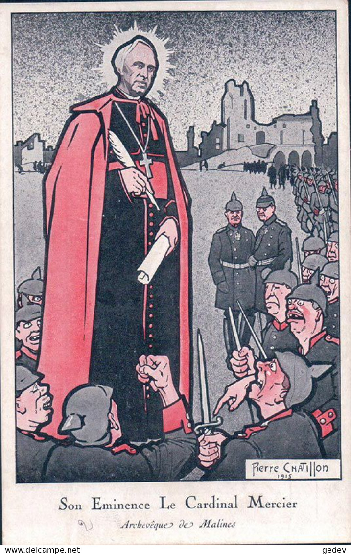 Pierre Châtillon Illustrateur, Guerre 1914-18, Son Eminence Le Cardinal Mercier, Humour Et Propagande (780) - Humor