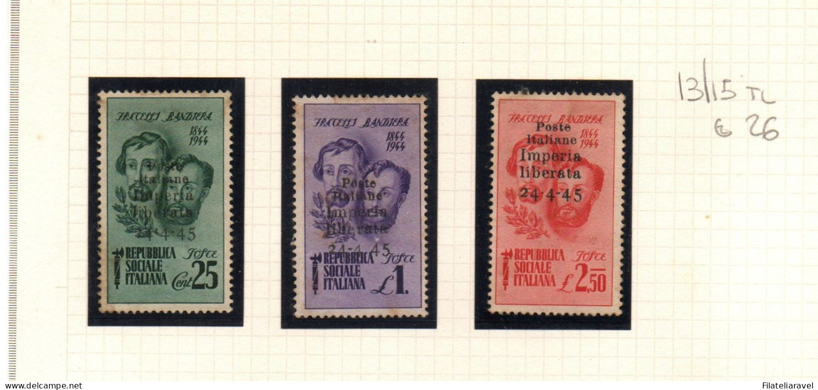 CLN (Comitati Di Liberazione Nazionale) IMPERIA 1945 Catalogo Sassone 1/9 Serietta Non Completa ,Firmati + 13/15 Tl - Comitato Di Liberazione Nazionale (CLN)