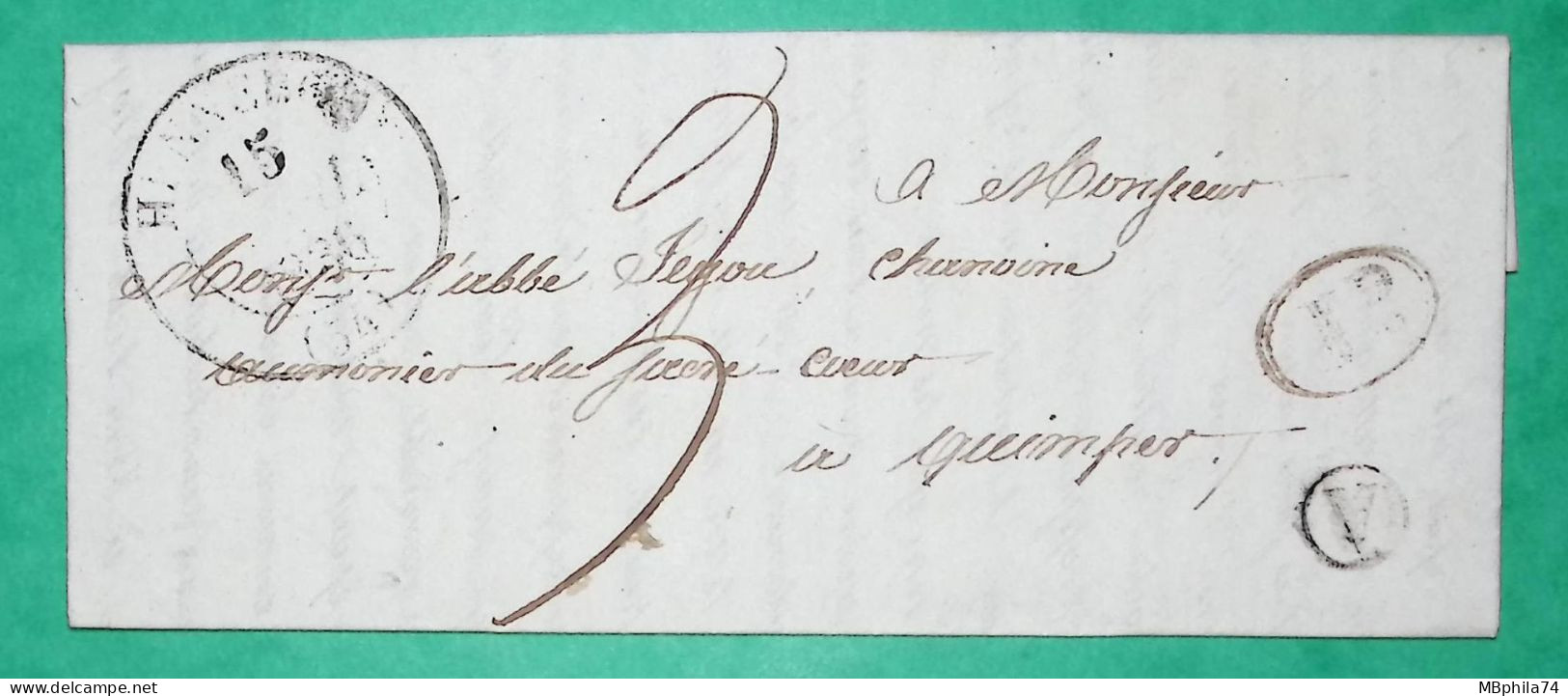 CAD TYPE 13 HENNEBONT MORBIHAN  DECIME + BOITE RURALE A PLOUAY POUR QUIMPER FINISTERE 1836 LETTRE COVER FRANCE - 1801-1848: Précurseurs XIX