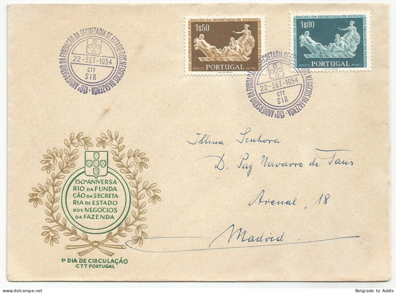 Portugal Afinsa 794/95 Complete Set Used On Cover FDC 1954 - FDC