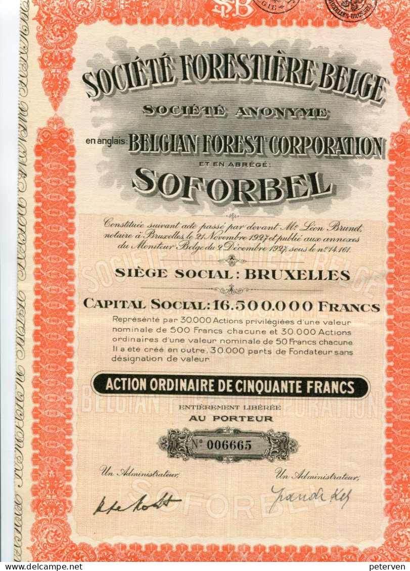 SOFORBEL - Société Forestière Belge; Action Ordinaire - Industry