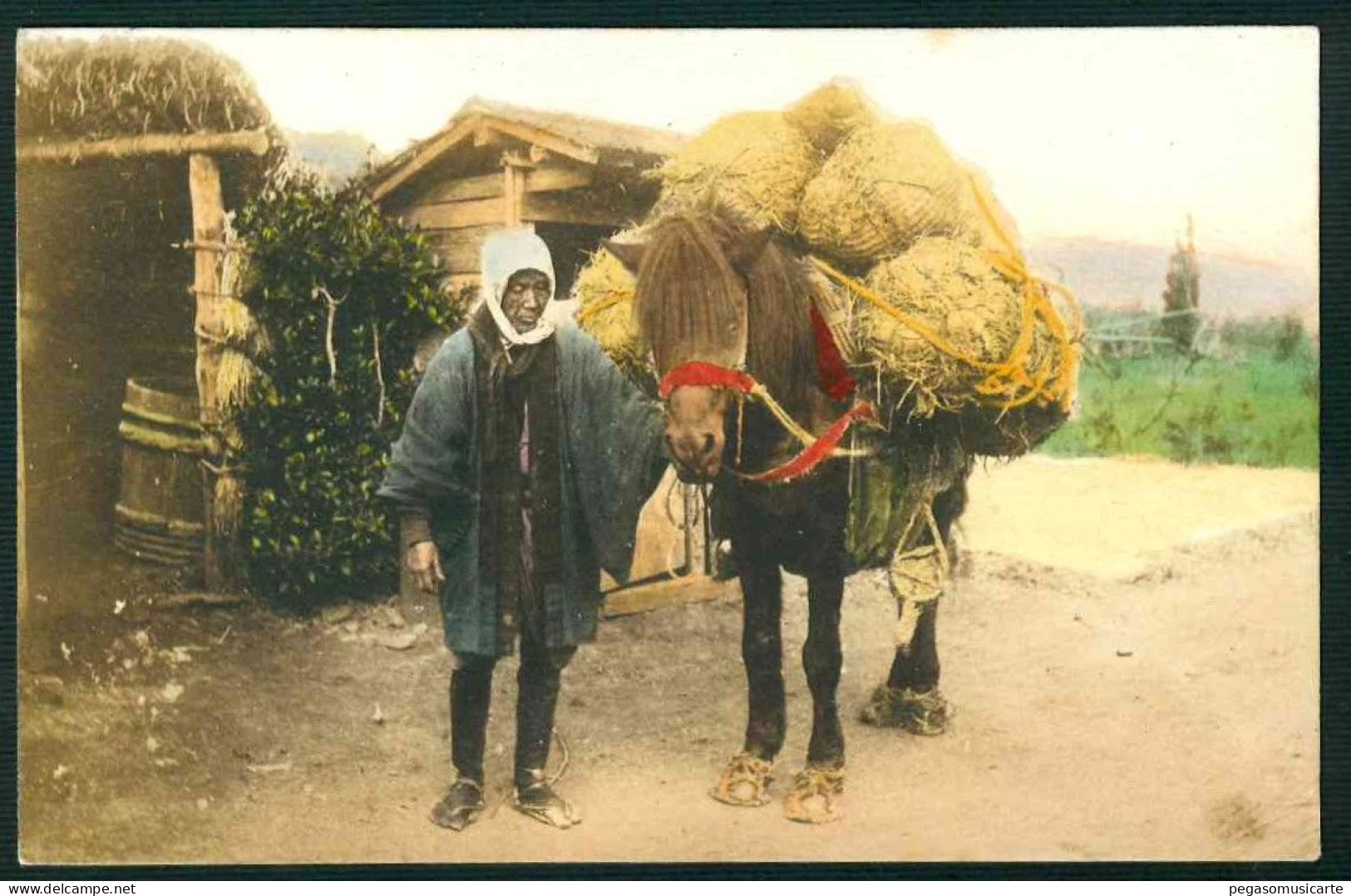 BJ001 JAPAN GIAPPONE MAN WITH HORSE FARM OLD ORIGINAL POSTCARD - Other & Unclassified