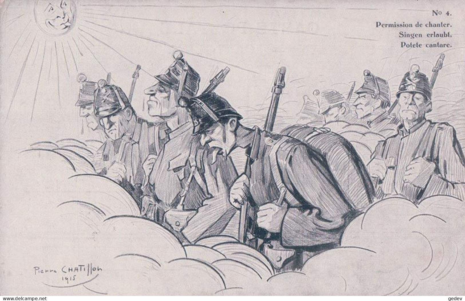 Pierre Châtillon Illustrateur, Guerre 1914-18, Permission De Chanter (783) Pli D'angle - Humor