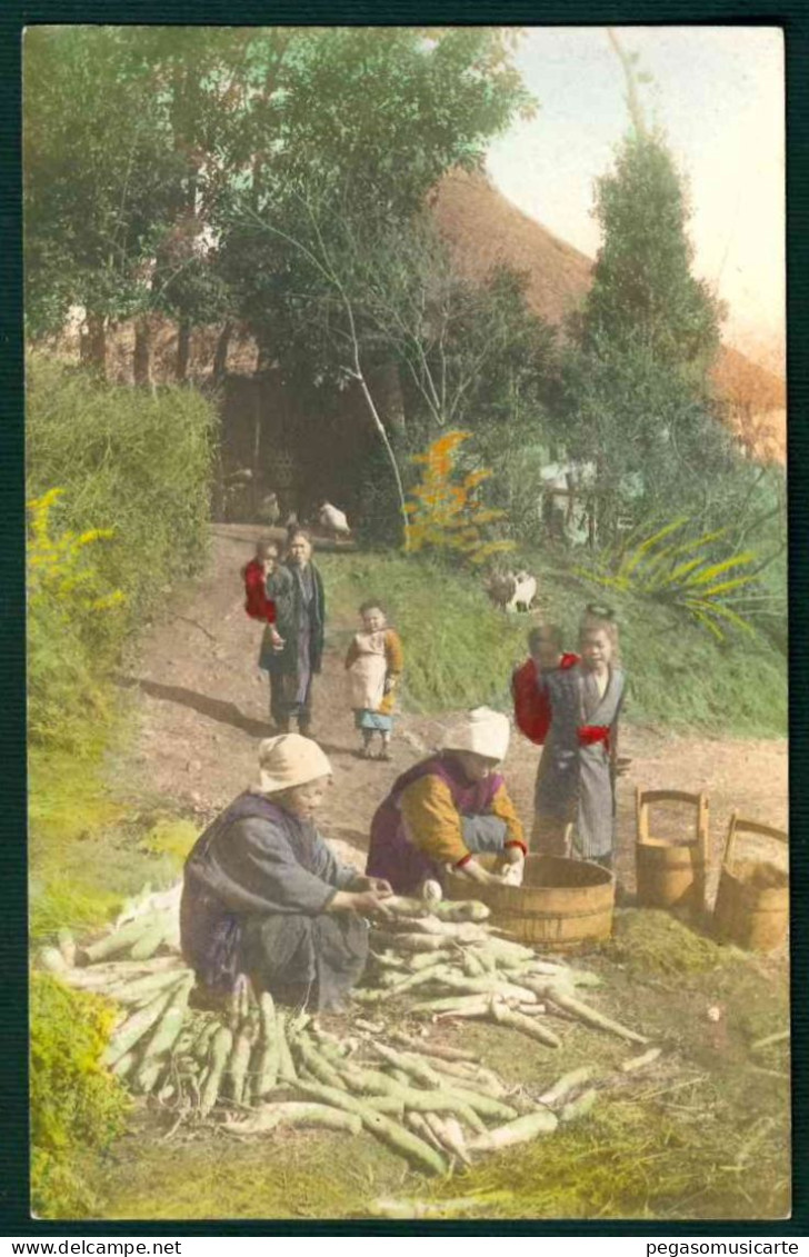 BJ003 JAPAN GIAPPONE WOMAN AT WORK FAMILY CHILDREN FARM OLD ORIGINAL POSTCARD - Other & Unclassified