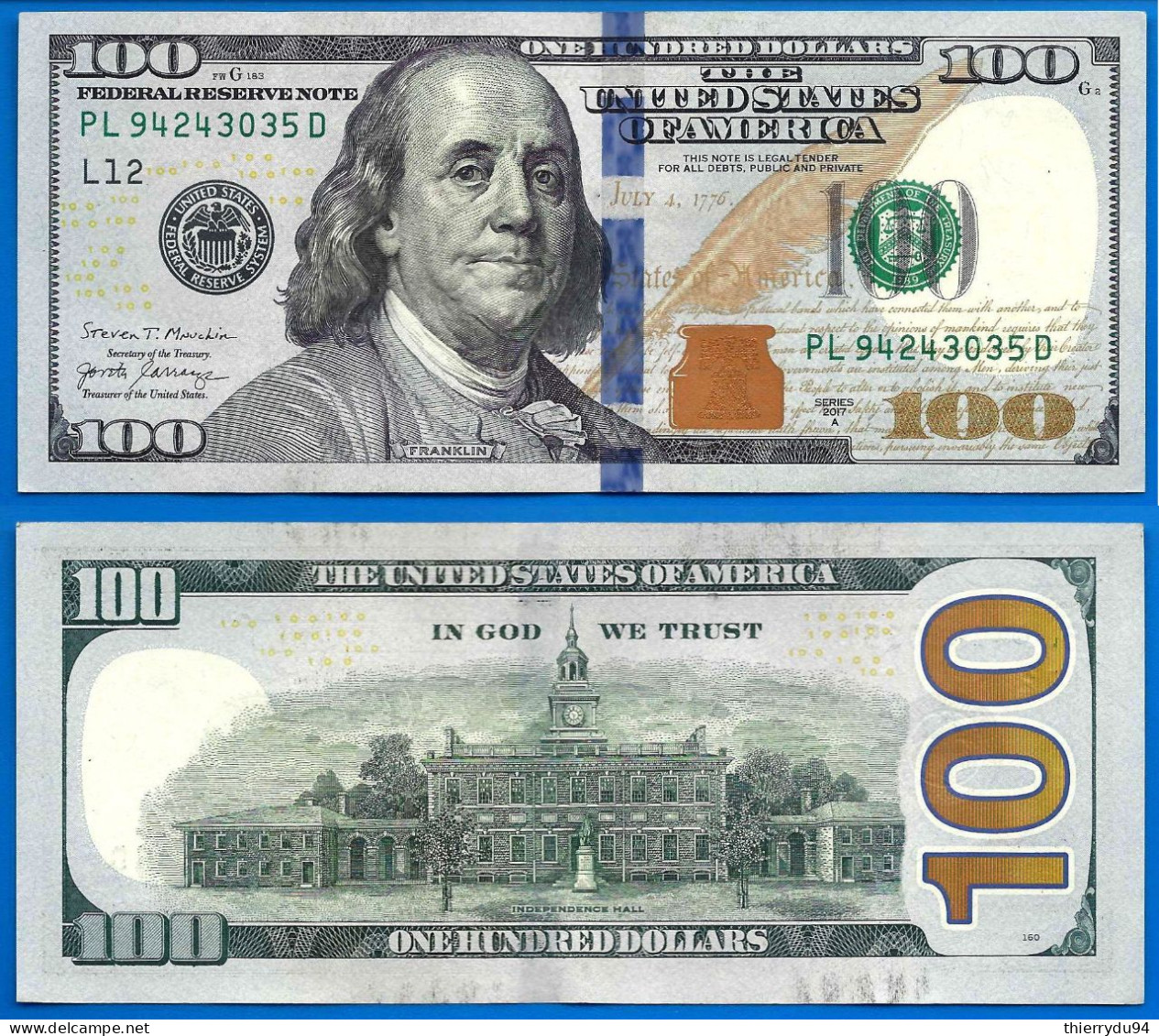 Usa 100 Dollars 2017 A 2017A NEUF UNC Mint San Francisco L12 Suffixe D Franklin Etats Unis United States Dollar - Bilglietti Della Riserva Federale (1928-...)
