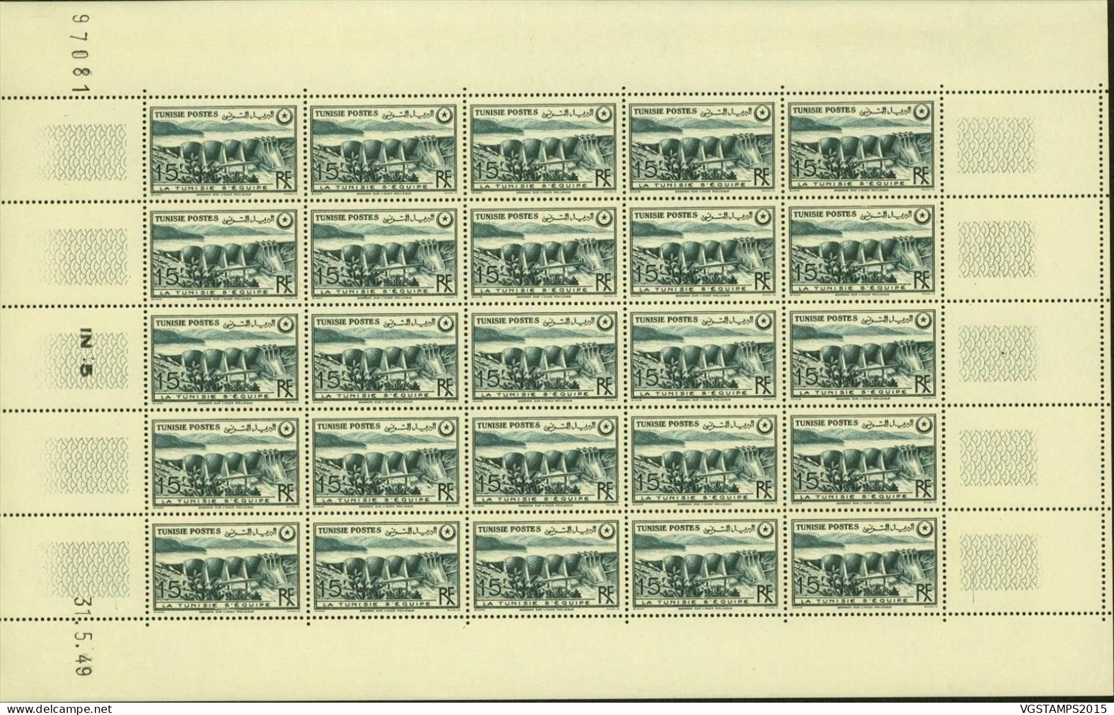 Tunisie 1949 - Colonie Française - Timbres Neufs. Yver Nr.: 330. Feuille De 25 Avec Coin Date: 31/5/49.. (EB) AR-02719 - Unused Stamps