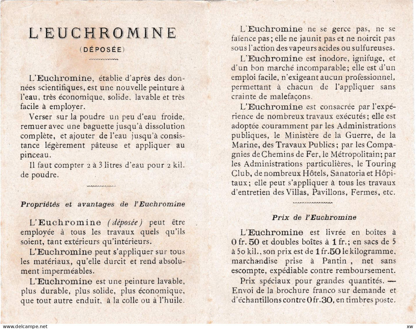 DEPLIANT COMMERCIAL EN 3 VOLETS PUBLICITE EUCHROMINE (illustrée D'aprés OGE) Avec CP Réponse - 15-05-24 - Advertising