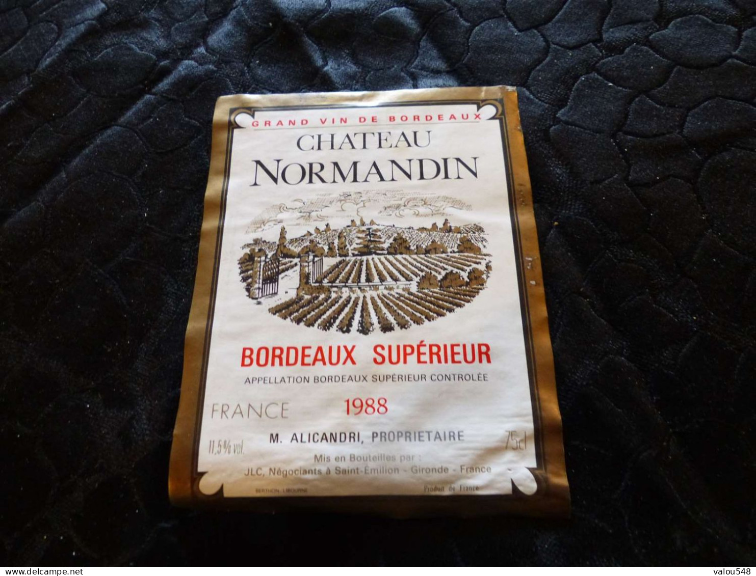 E-58 , Etiquette,   Château Normandin, Bordeaux Supérieur, Saint-Emilion, 1988 - Bordeaux