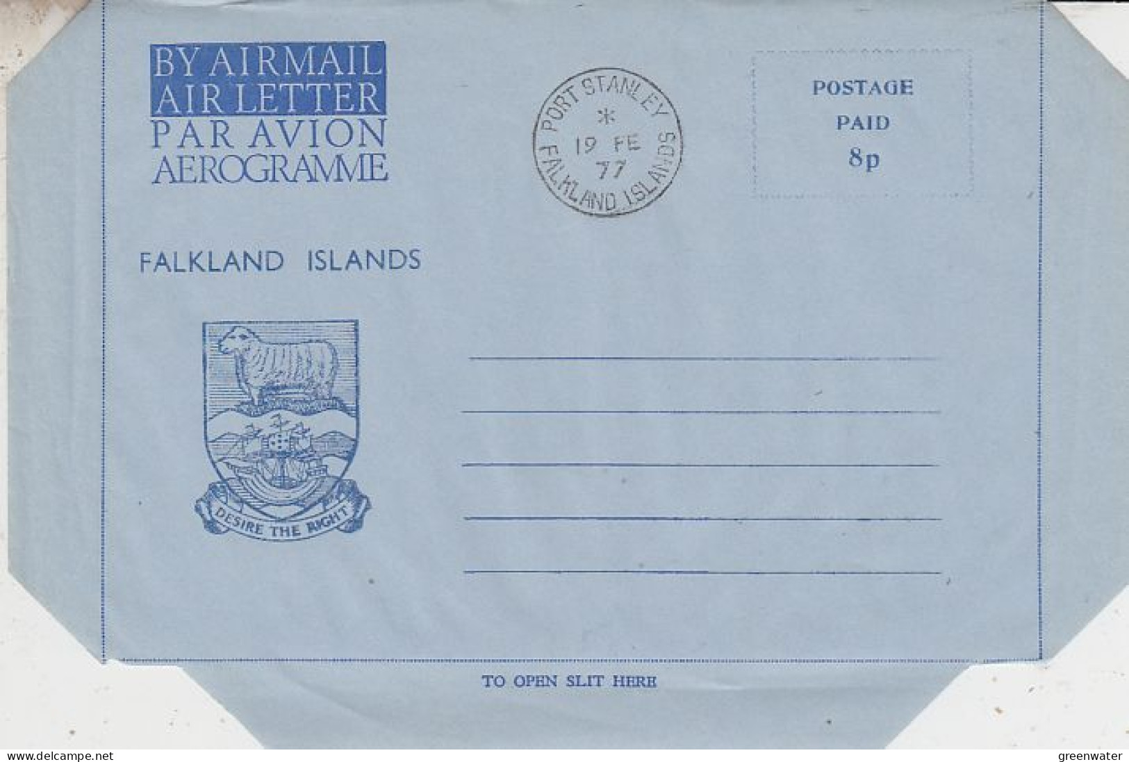 Falkland Islands 1977 Aerogramme A1a Unused (59805) - Falkland Islands