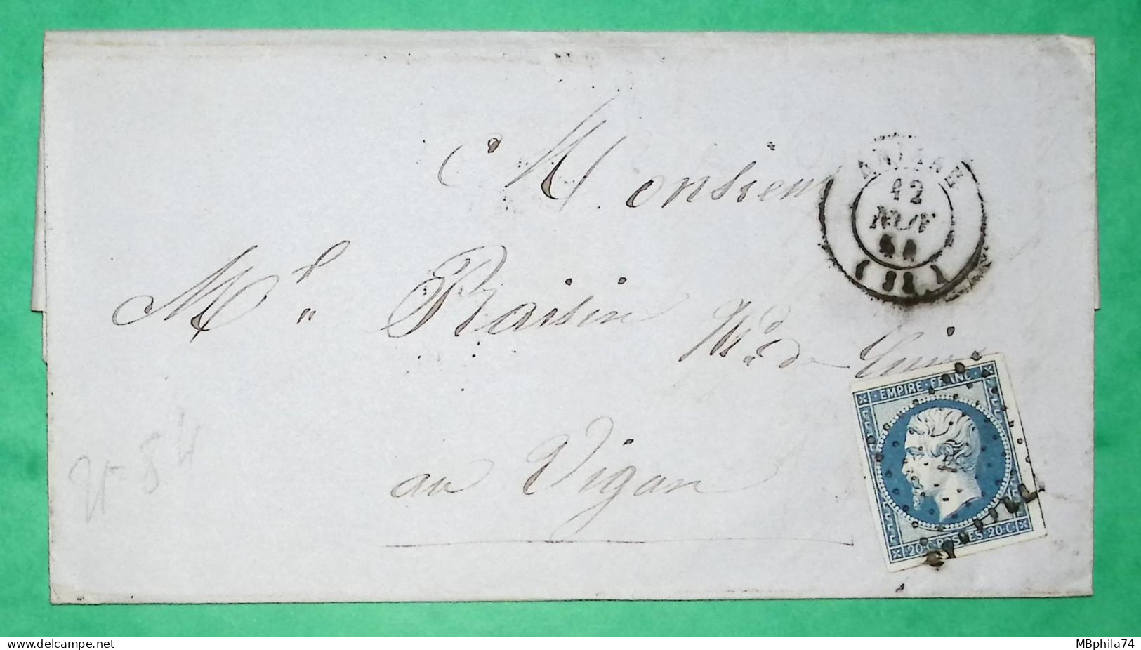 N°14 TB PC 84 ANIANE HERAULT POUR LE VIGAN GARD 1854 LETTRE COVER FRANCE - 1849-1876: Classic Period