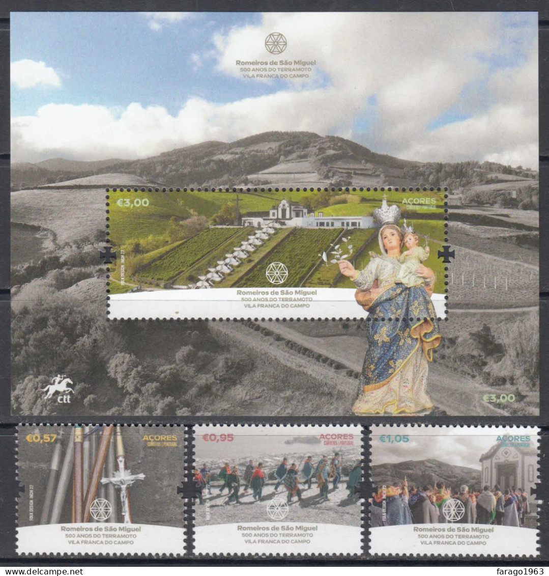 2022 Azores Acores Romeiros De Sao Miguel Complete Set Of 3 + Souvenir Sheet MNH @ BELOW FACE VALUE - Azores