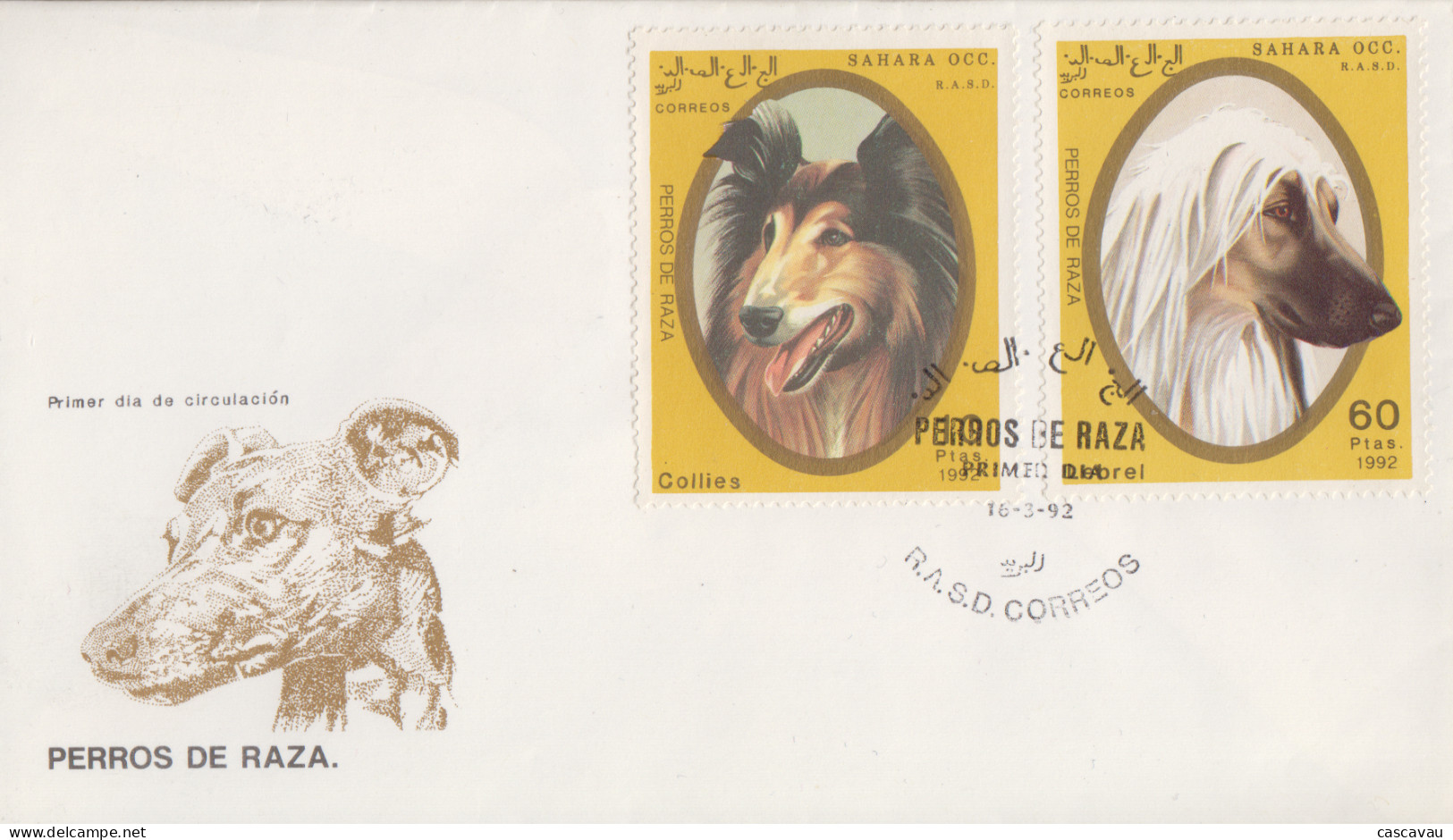 Enveloppe  FDC   1er   Jour    SAHARA  OCCIDENTAL    Chiens  De  Race    1992 - Chiens