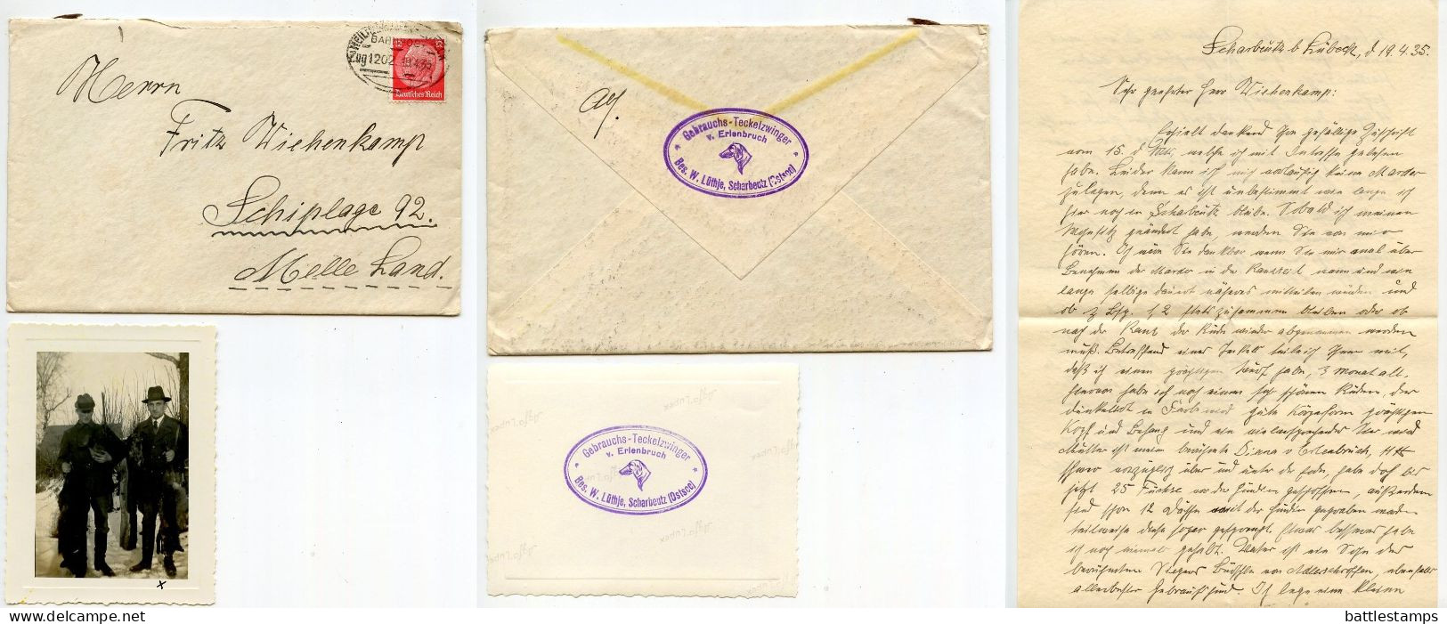 Germany 1935 Cover W/ Letter & Photo; Scharbeutz - Gebrauchs-Teckelzwinger ; 12pf. Hindenburg; Bahnpost Postmark - Storia Postale