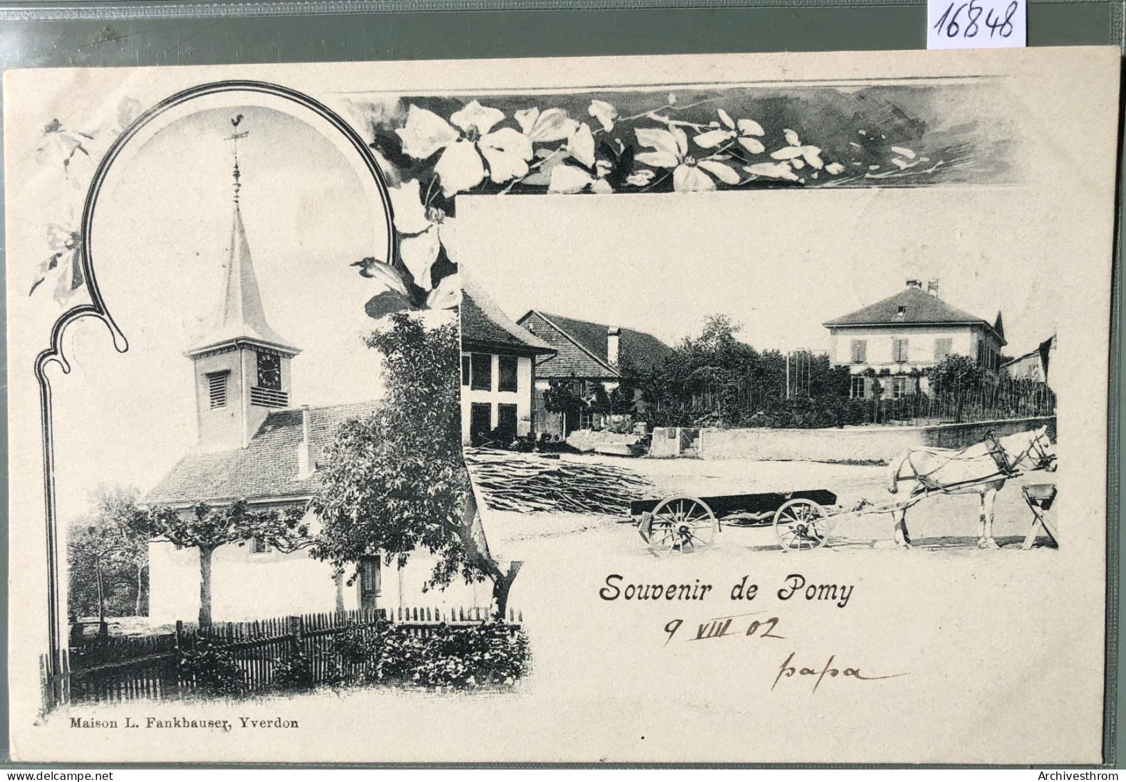 Pomy - Yverdon (Vaud) - Avec L'église, Attelage Sur La Place, Maison De Commune à L'arrière (16'848) - Yverdon-les-Bains 