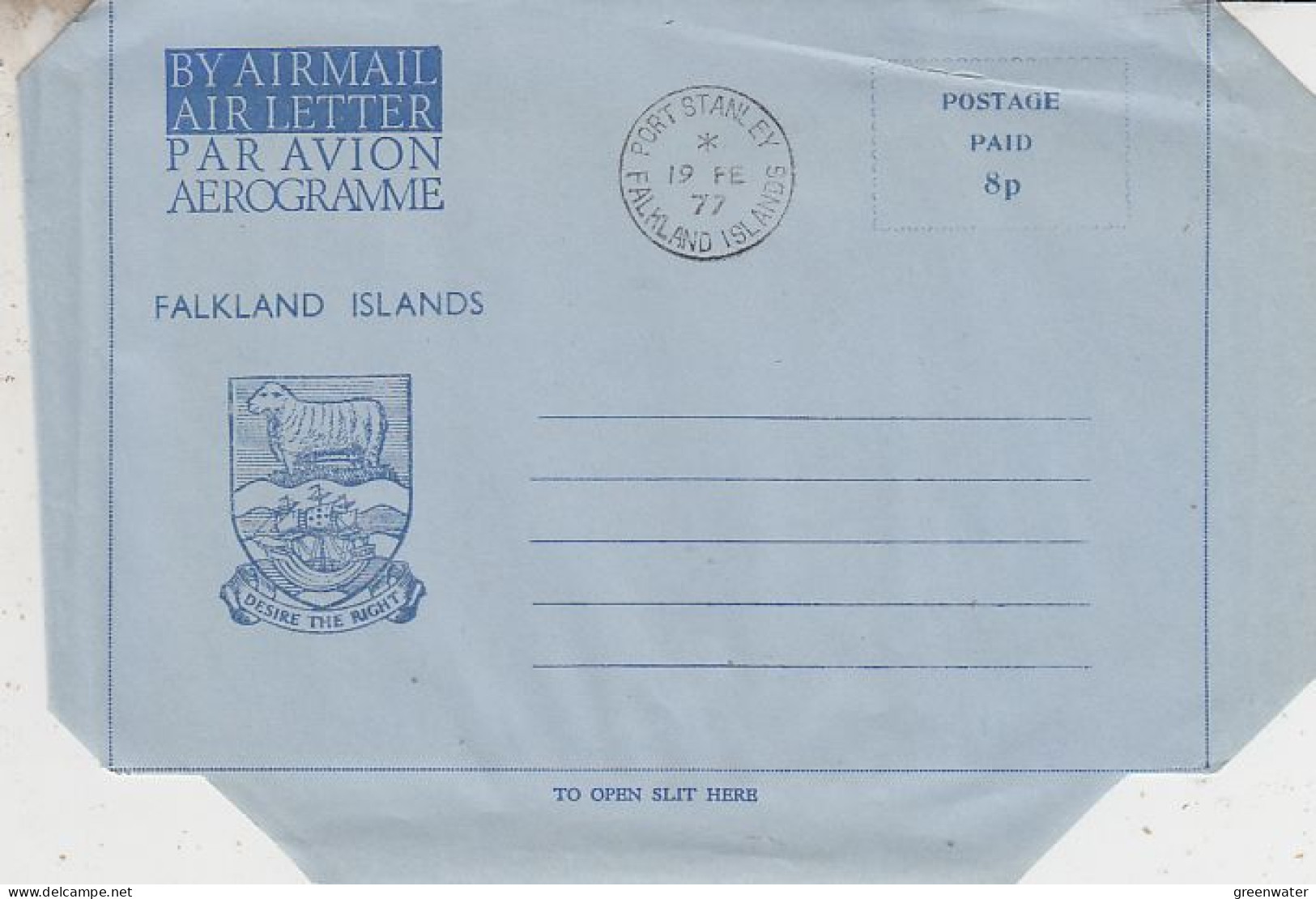 Falkland Islands 1977 Aerogramme A1a Unused (59806) With Wrinkle - Falkland Islands