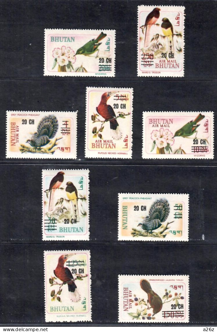 Bhutan 1970 9V Birds Surcharged MNH - Bhutan