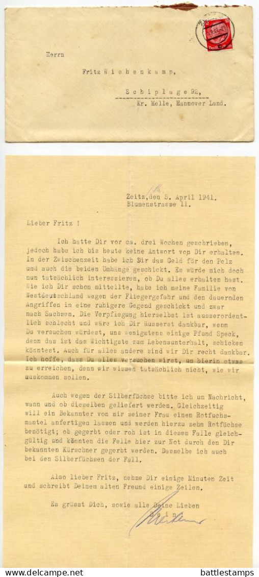 Germany 1942 Cover & Letter; Zeitz To Schiplage; 12pf. Hindenburg - Covers & Documents