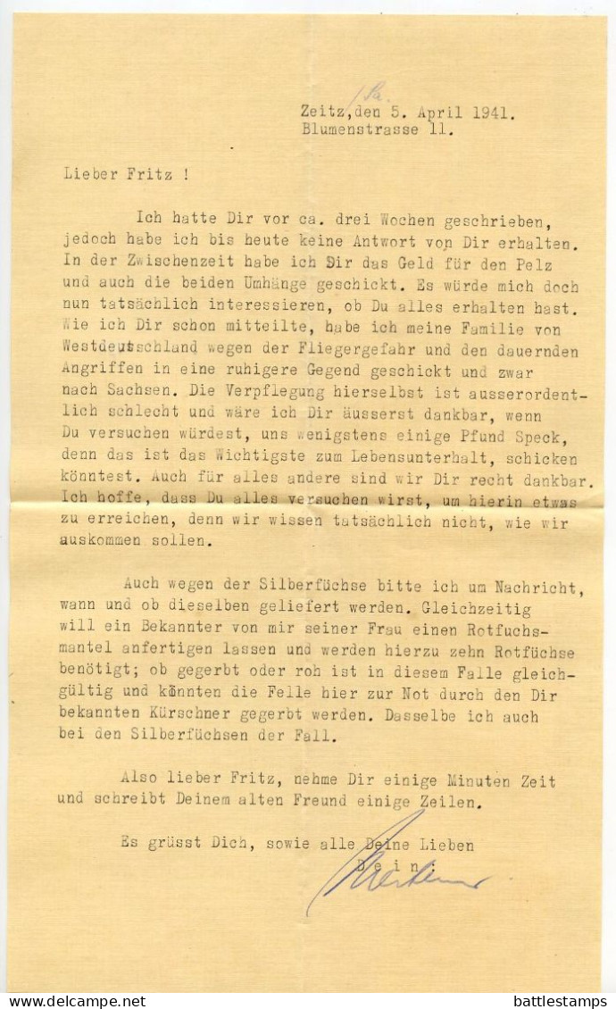 Germany 1942 Cover & Letter; Zeitz To Schiplage; 12pf. Hindenburg - Briefe U. Dokumente