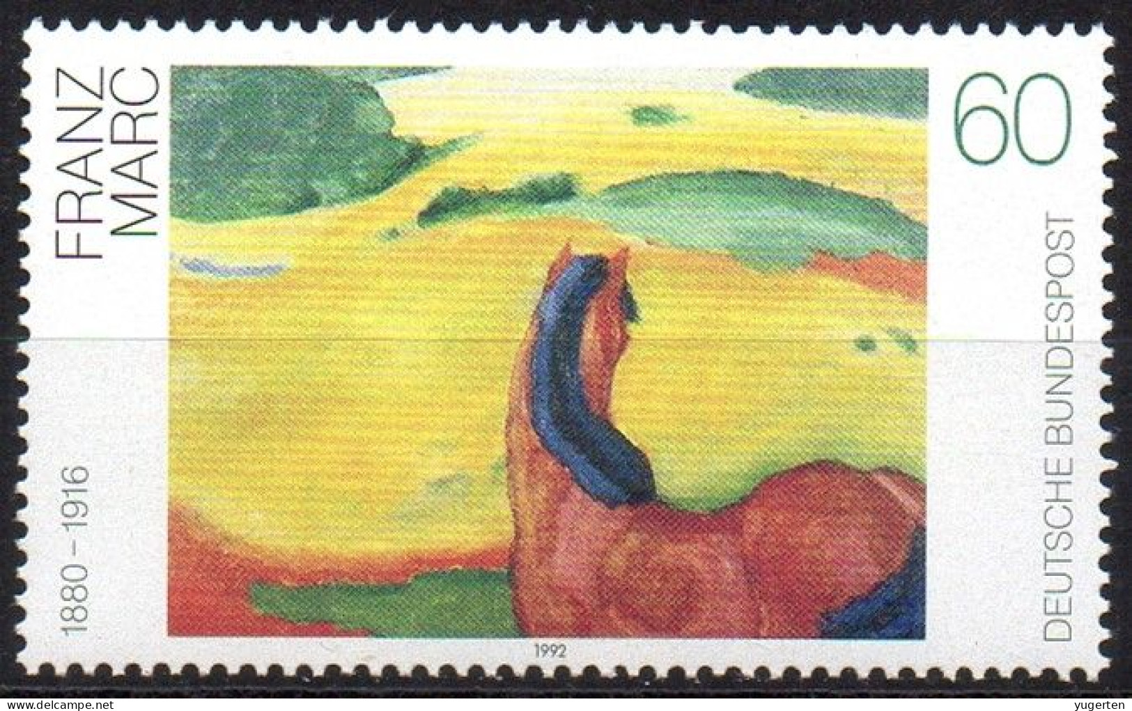 GERMANY 1992 - 1v - MNH - Horse - Horses - Painting Franz Marc - Pferde Pferd Cheval Chevaux Caballos Paard Caballo - Pferde