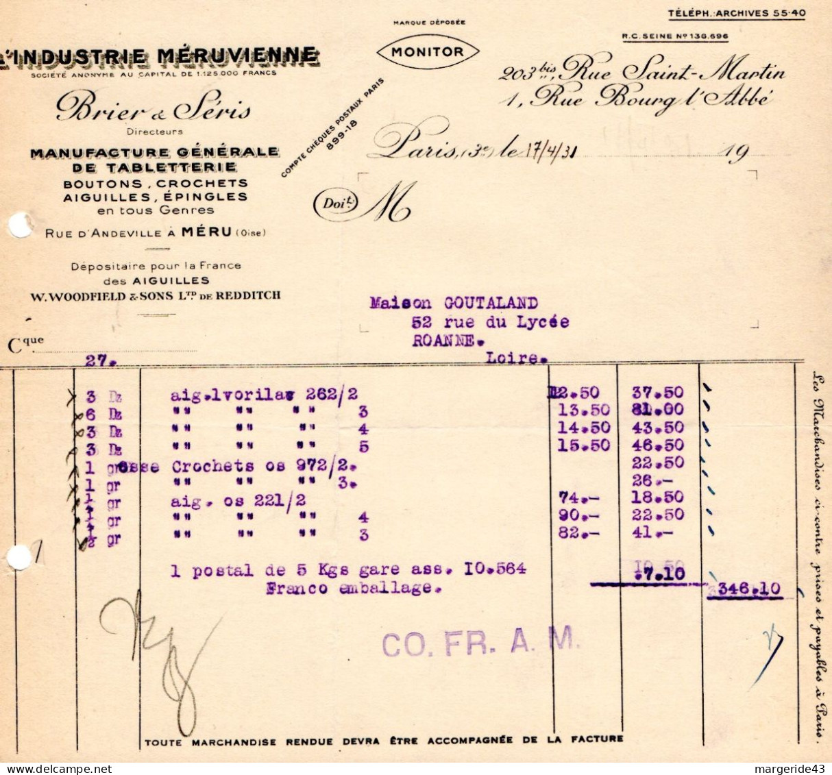 FRANCE LOT DE 41  FACTURES DIVERSES - Autres & Non Classés