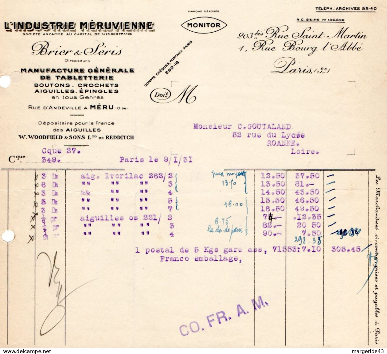 FRANCE LOT DE 41  FACTURES DIVERSES