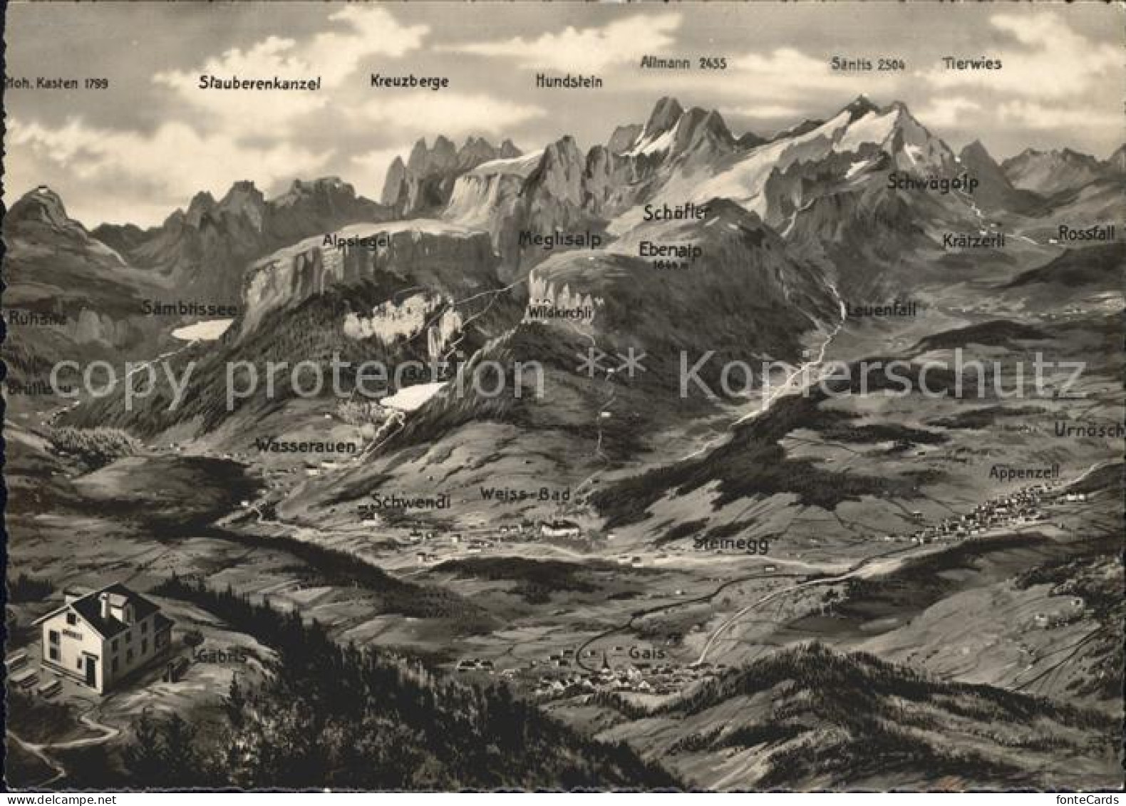 11849316 Appenzell IR Panoramakarte Stauberenkanzel Hundstein Altmann Saentis Ap - Andere & Zonder Classificatie