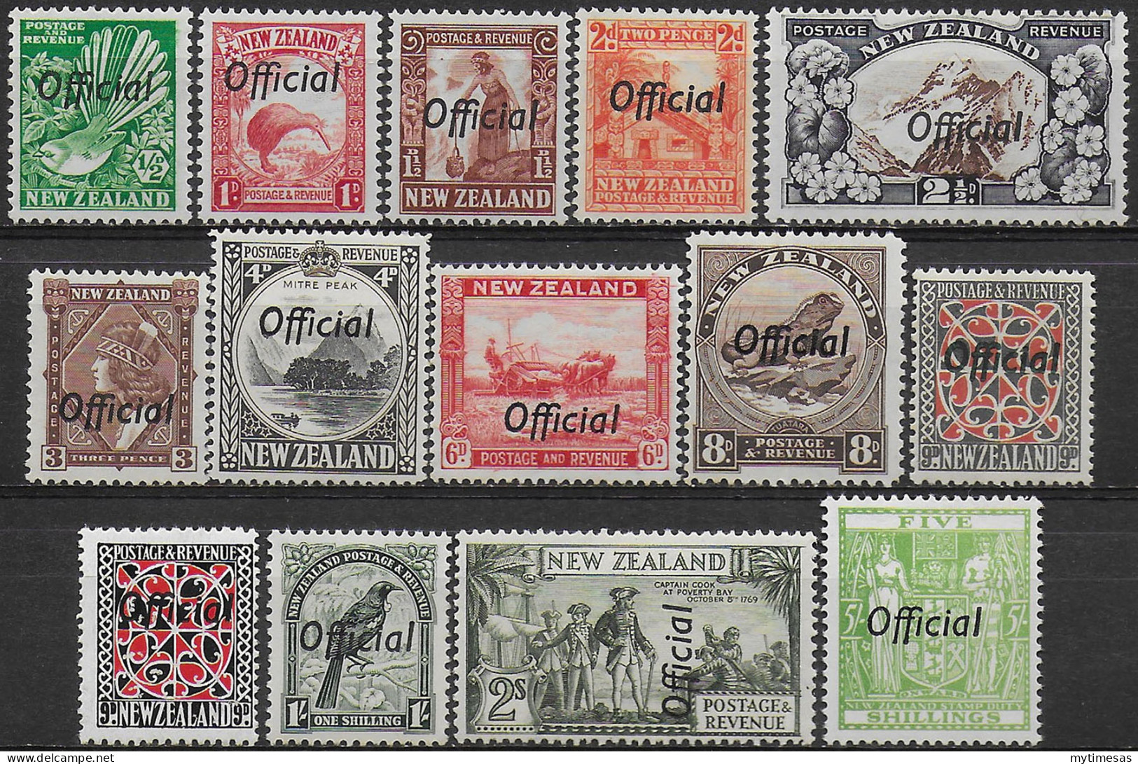 1936-61 New Zealand Official 14v. MNH SG N. O120/O133 - Autres & Non Classés