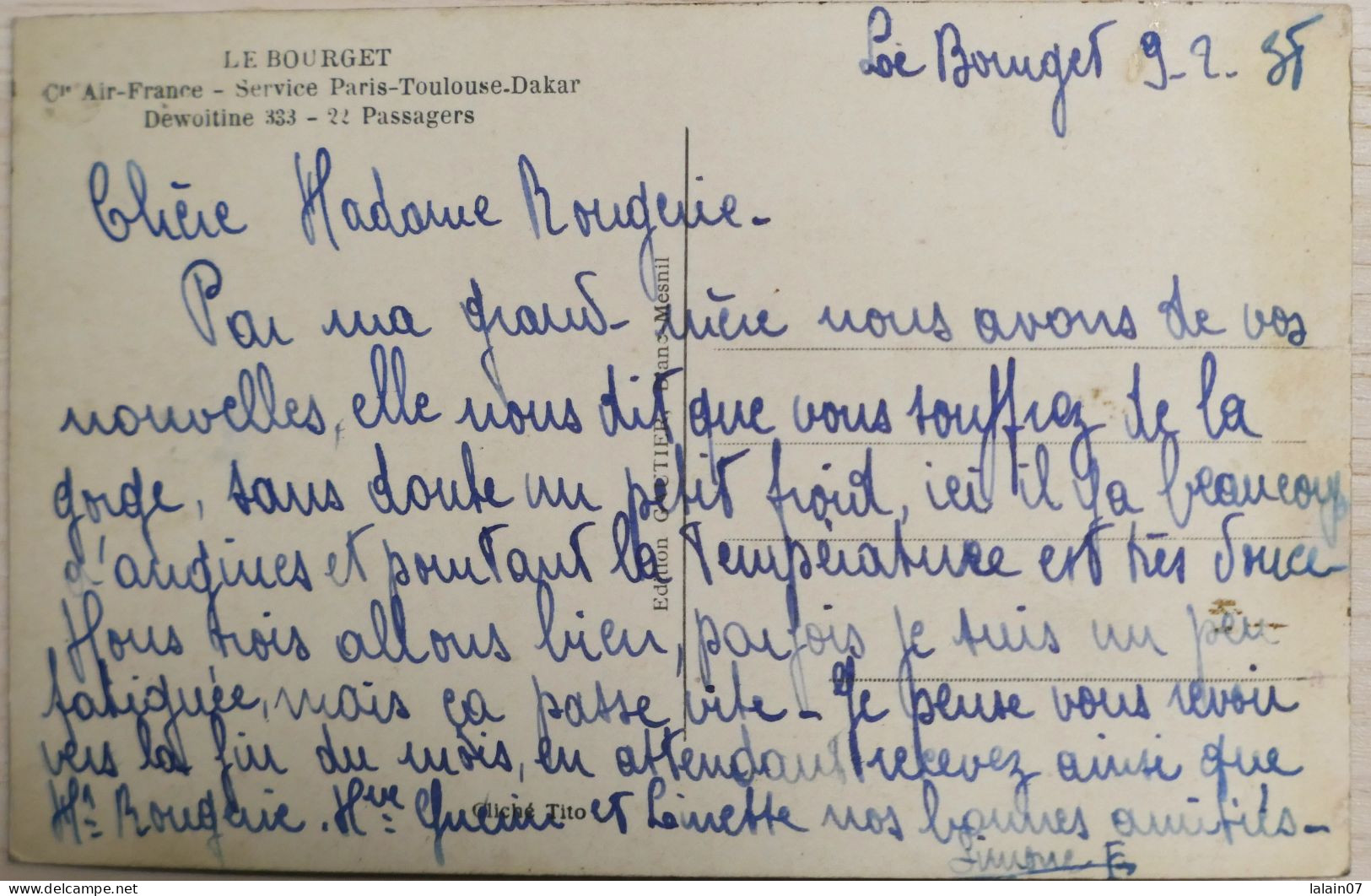 C. P. A. : LE BOURGET : Cie AIR FRANCE ; Service Paris Toulouse Dakar, DEWOITINE 333, 22 Passagers, En 1938 - 1919-1938: Entre Guerres