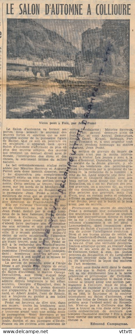 Document (1937), Collioure, Le Salon D'automne, "Vieux Pont De Foix" Par Jean Peské - Colecciones