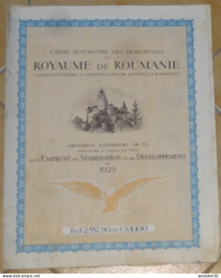 ACTION /ROYAUME DE ROUMANIE - EMPRUNT 1929 7% OR ............ Caisse-41 - Other & Unclassified