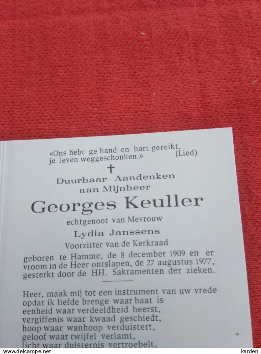 Doodsprentje Georges Keuller / Hamme 8/12/1909 - 27/8/1977 ( Lydia Janssens ) - Godsdienst & Esoterisme