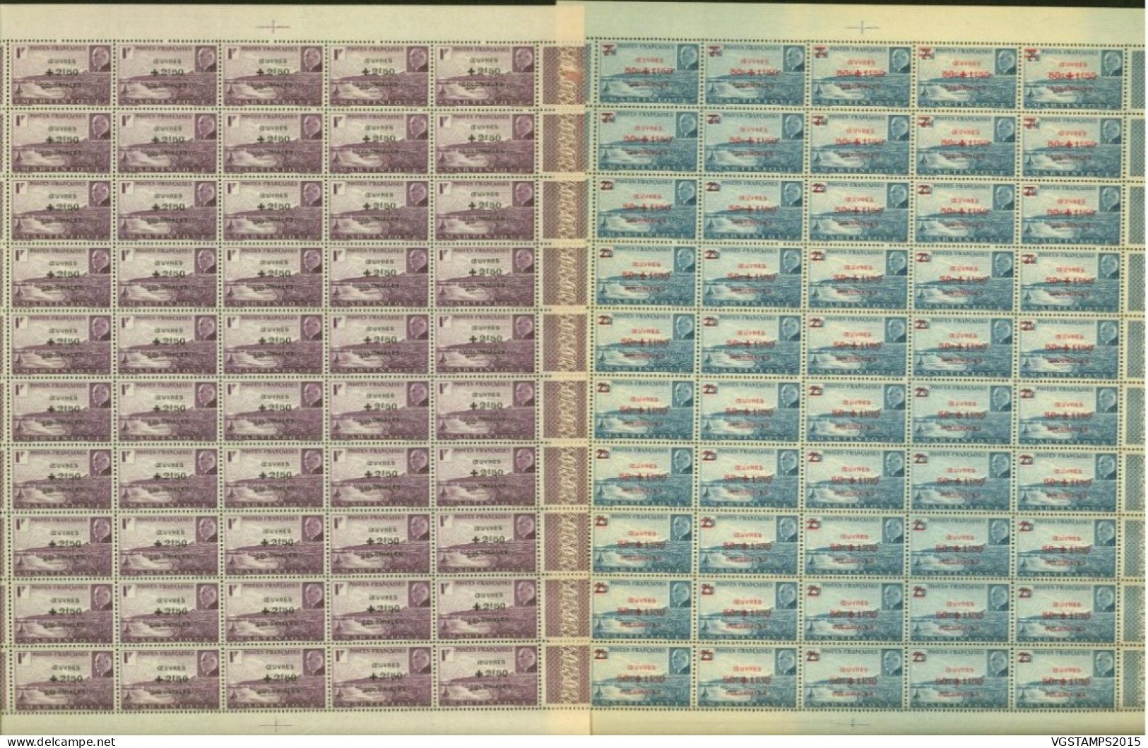 Martinique 1944 - Colonie Française- Timbres Neufs. Yvert Nr.: 196/197. Feuille De 50. RARE EN FEUILLE¡¡¡ (EB) AR-02723 - Ungebraucht