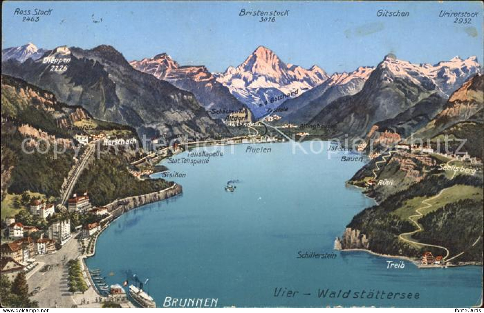 11848737 Brunnen Vierwaldstaettersee SZ Panoramakarte Treib Ross Stock Bristenst - Autres & Non Classés