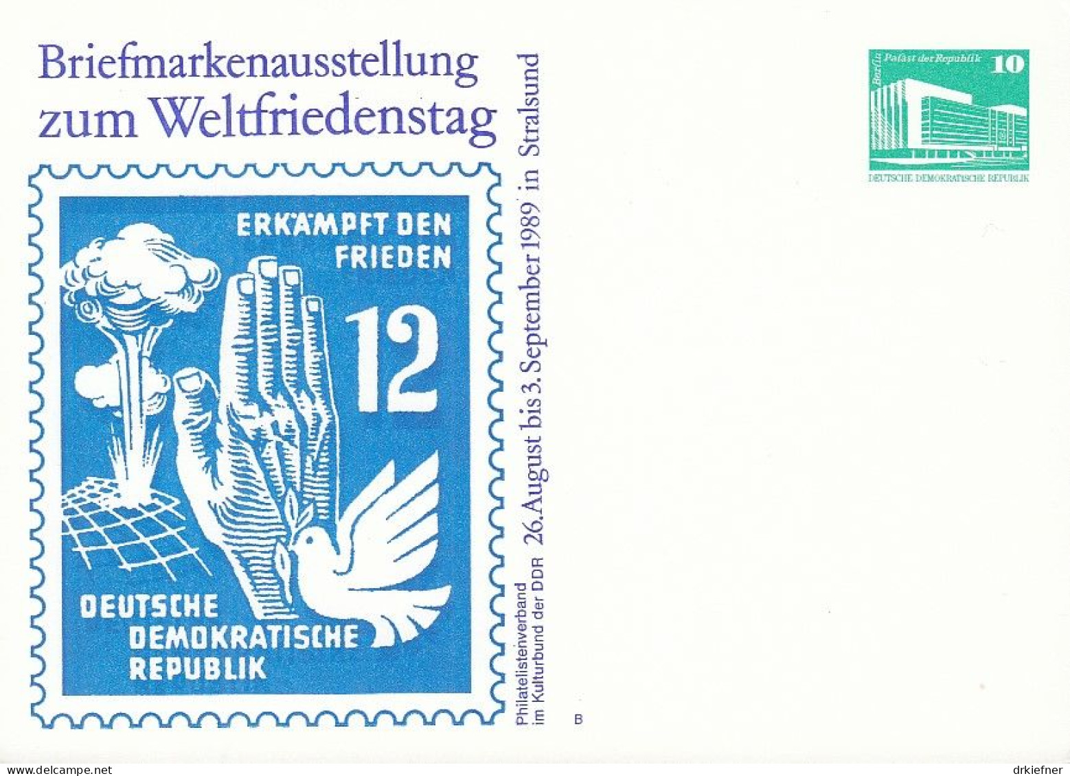 DDR PP 18, Ungebraucht, Briefmarkenausstellung Zum Weltfriedenstag, Stralsund 1989 - Privé Postkaarten - Ongebruikt