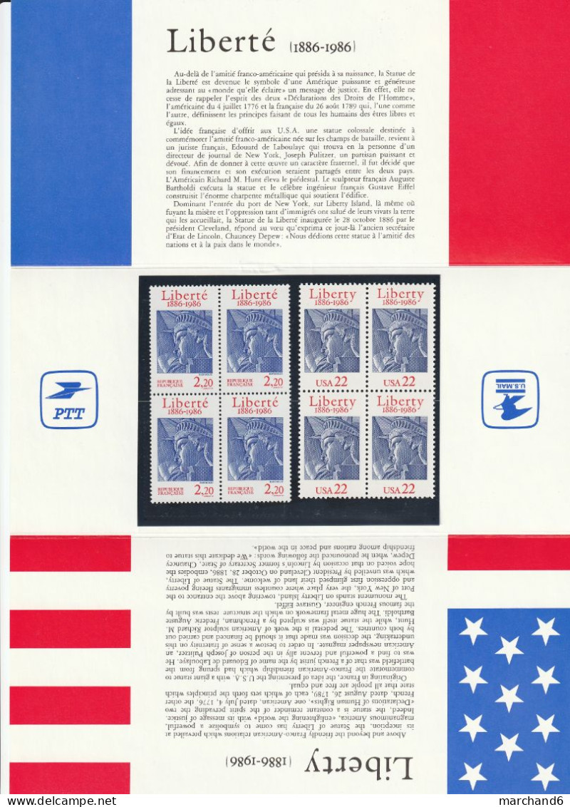 1986 France états Unis Pochette Souvenir N°2 émissions Communes Statue De La Liberté à New York  N°2421 Et 1672 Neuf ** - Sonstige & Ohne Zuordnung