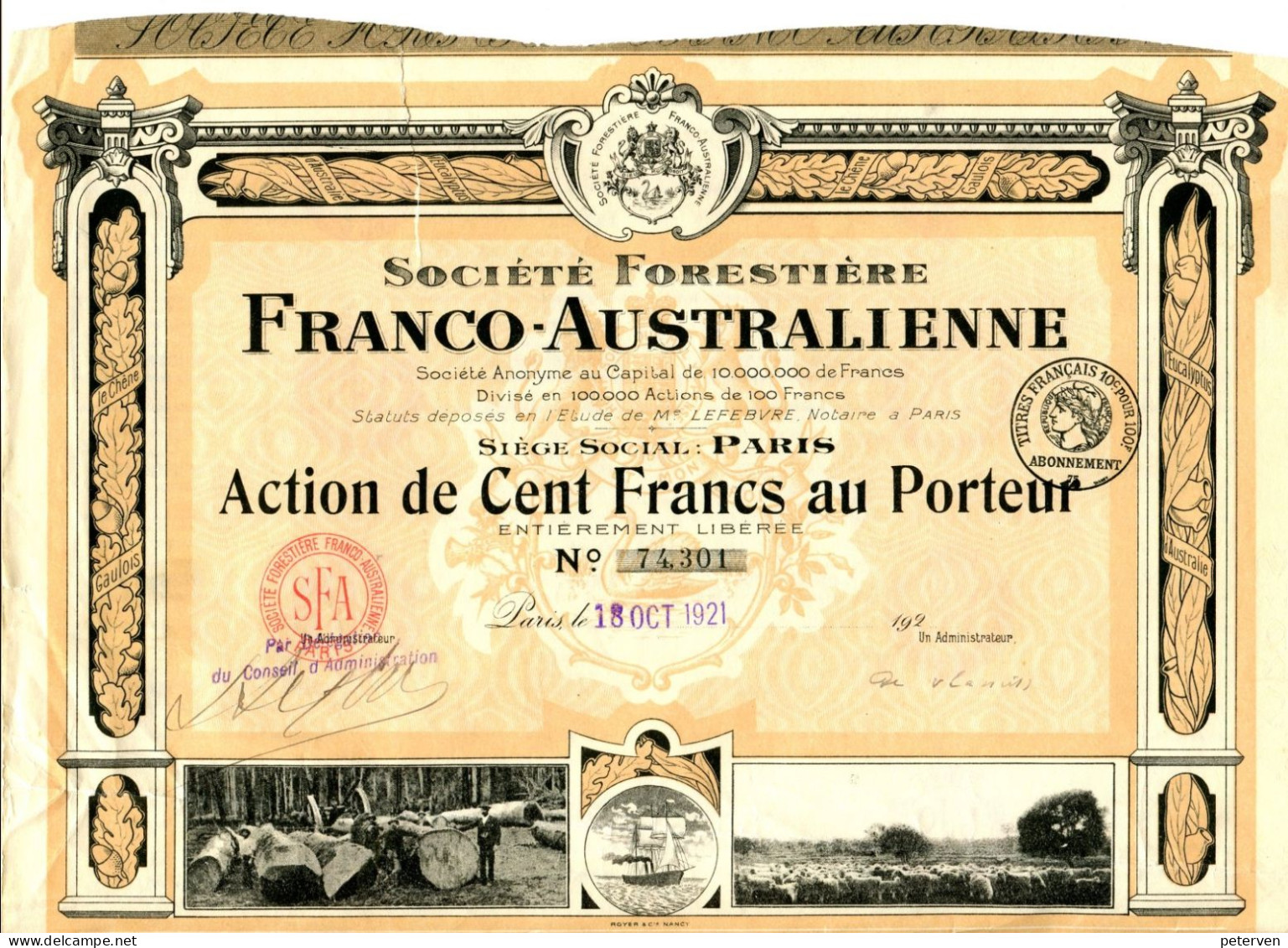 FORESTIÈRE FRANCO - AUSTRALIENNE; Action De Cent Francs - Industrial