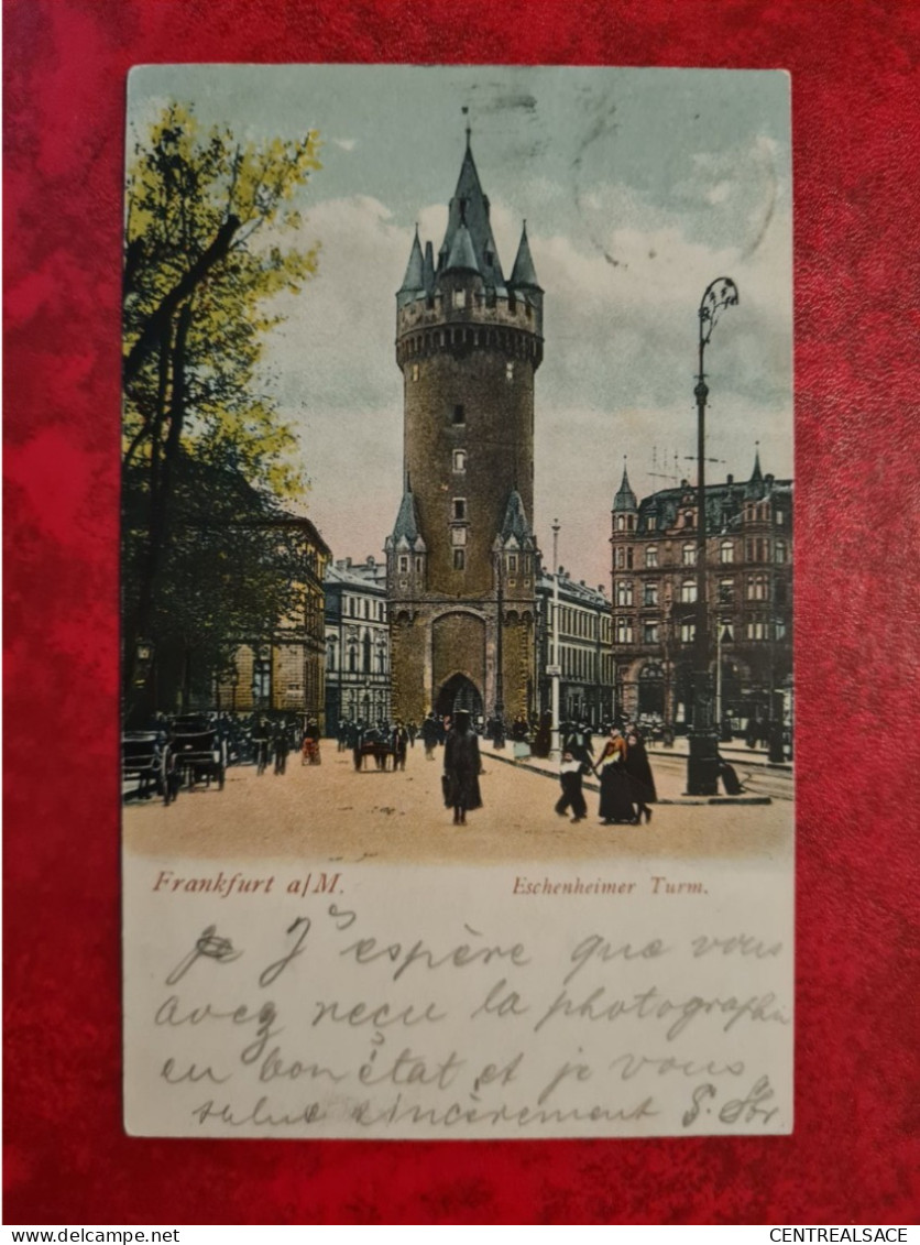 CARTE FRANKFURT 1903 POUR PLANTIERES QUEULEU ESCHENHEIMER TURM - Autres & Non Classés