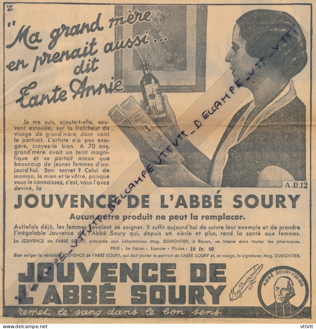 Ancienne Publicité (1937) : Jouvence De L'abbé Soury Remet Le Sang Dans Le Bon Sens, Ma Grand Mère En Prenait Aussi... - Werbung