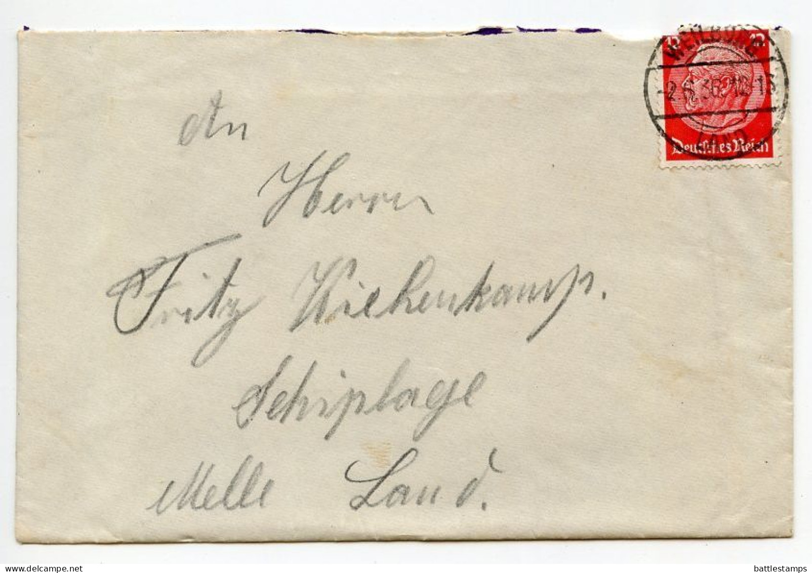 Germany 1936 Cover & Frachtbrief / Letter; Weilburg To Schiplage; 12pf. Hindenburg - Covers & Documents