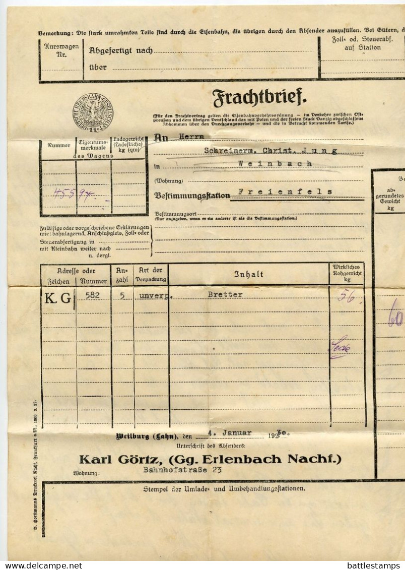 Germany 1936 Cover & Frachtbrief / Letter; Weilburg To Schiplage; 12pf. Hindenburg - Lettres & Documents