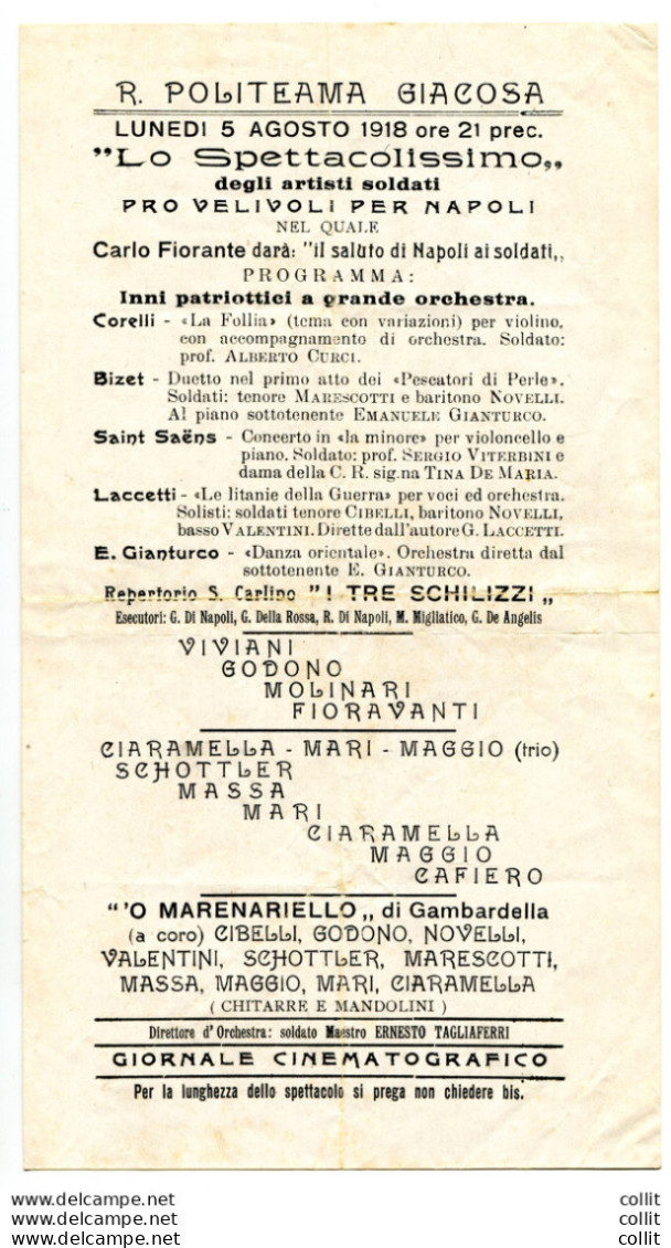 1918 - Pro Velivoli Per Napoli - Locandina Per Uno Spettacolo - Marcophilie (Avions)