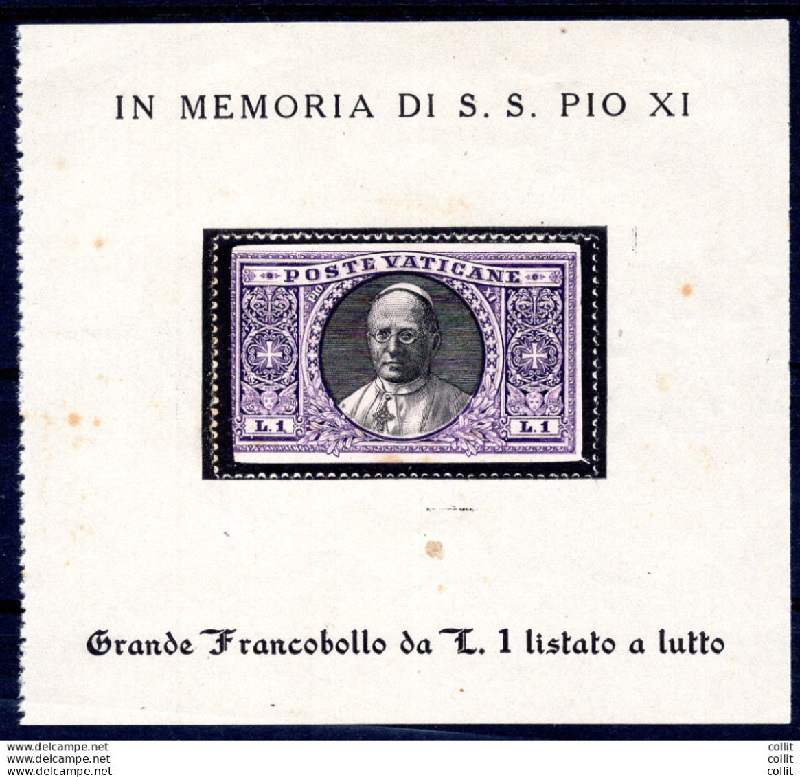 Pio XI - Foglietto Ricordo (nero) Con Il Francobollo Da 1 Lira Listato A Lutto - Unused Stamps