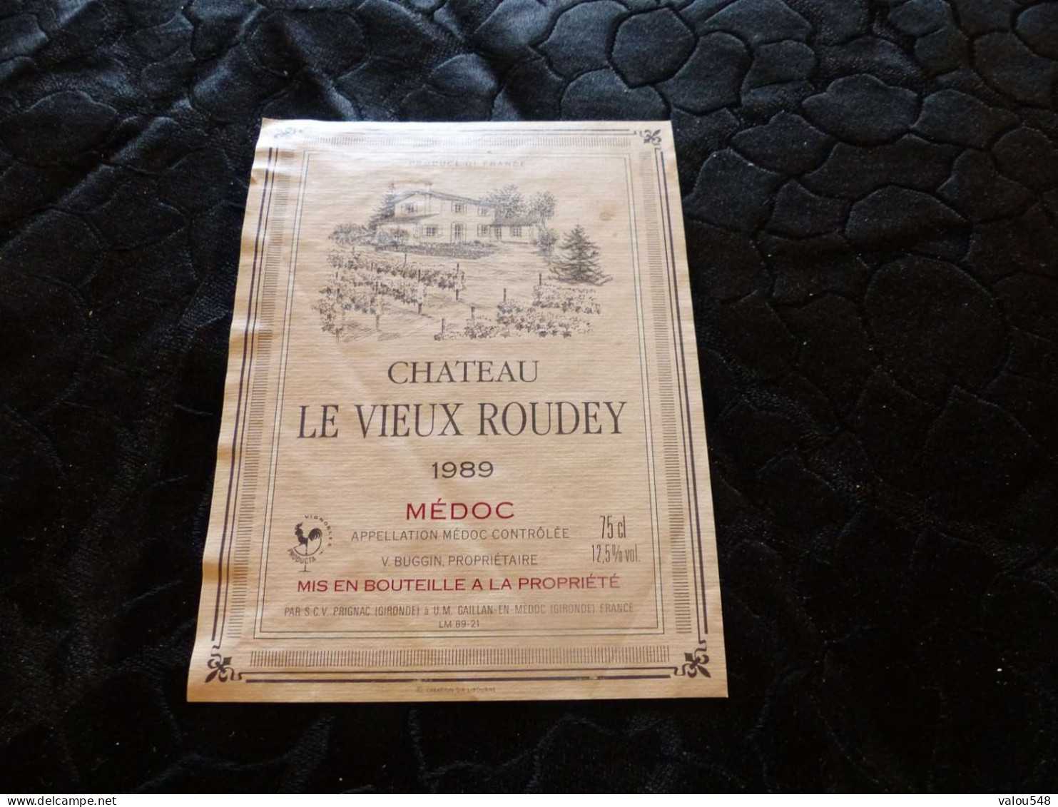 E-74 , Etiquette, Château Le Vieux Roudey, Médoc, 1989 - Bordeaux