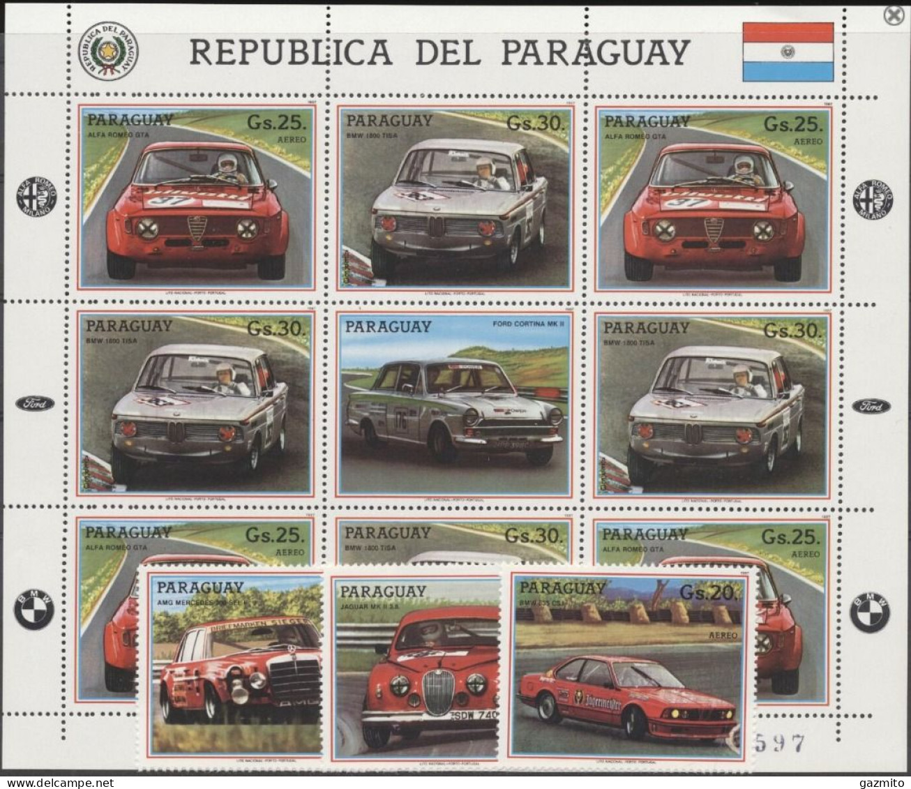 Paraguay 1987, Modern Cars, 3val +Sheetlet - Auto's