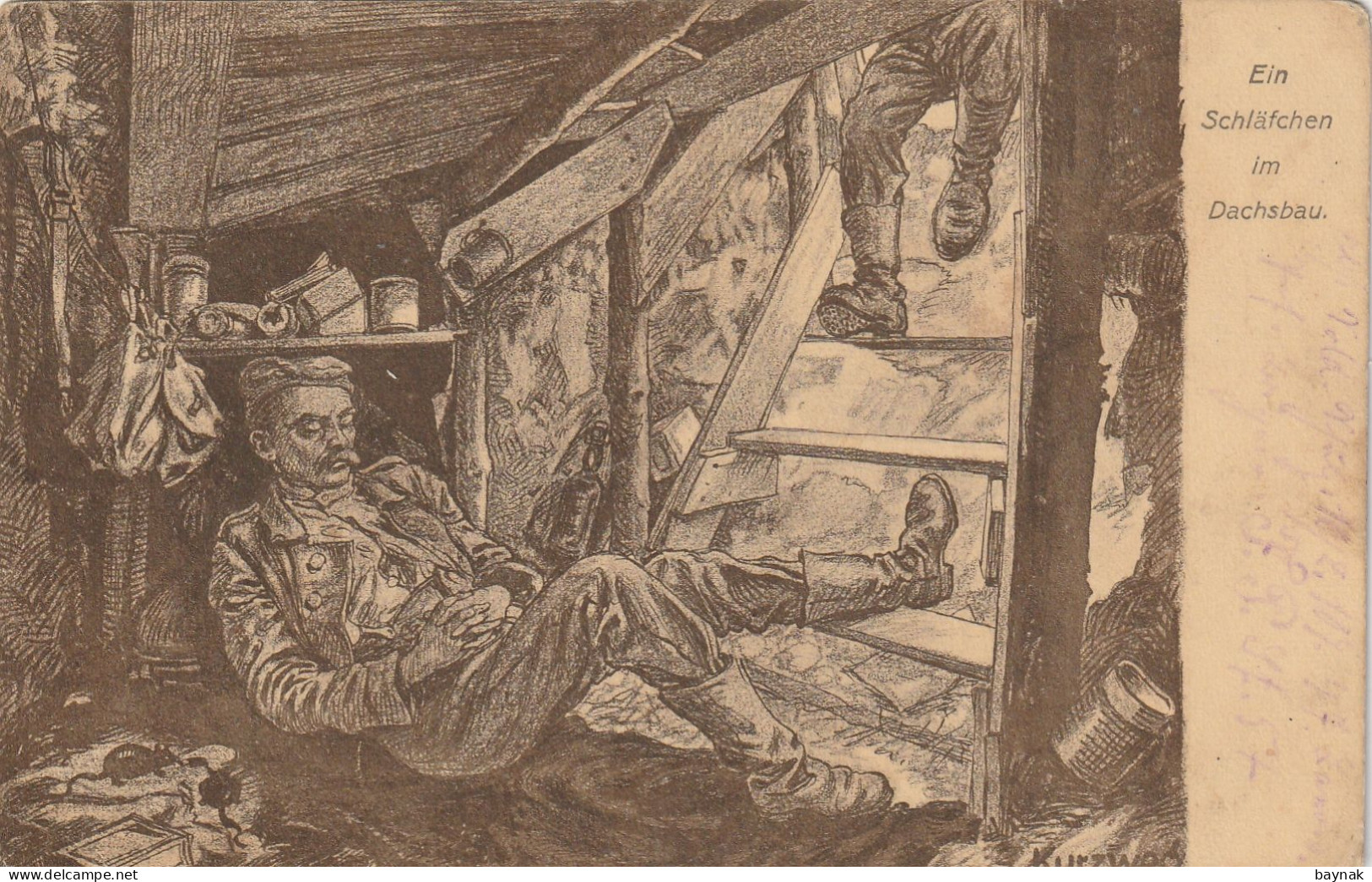 MIL3256  -  DEUTSCHLAND  --  EIN SCHLAFCHEN IM DACHSBAU  --  KURZWEG Pinx.  --  FELDPOST Nr 57 -  1915 - Guerra 1914-18