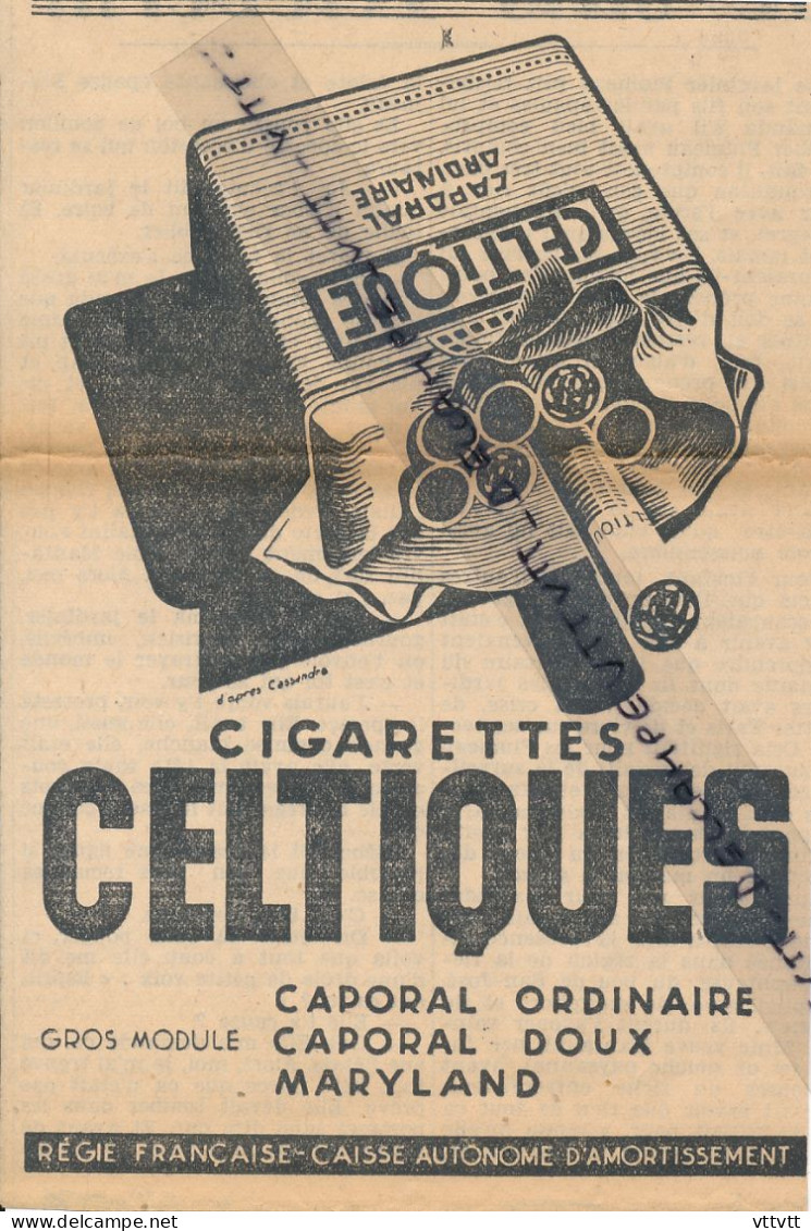 Ancienne Publicité (1937) : Cigarettes Celtiques, Gros Module, Caporal Ordinaire, Doux Et Maryland - Reclame