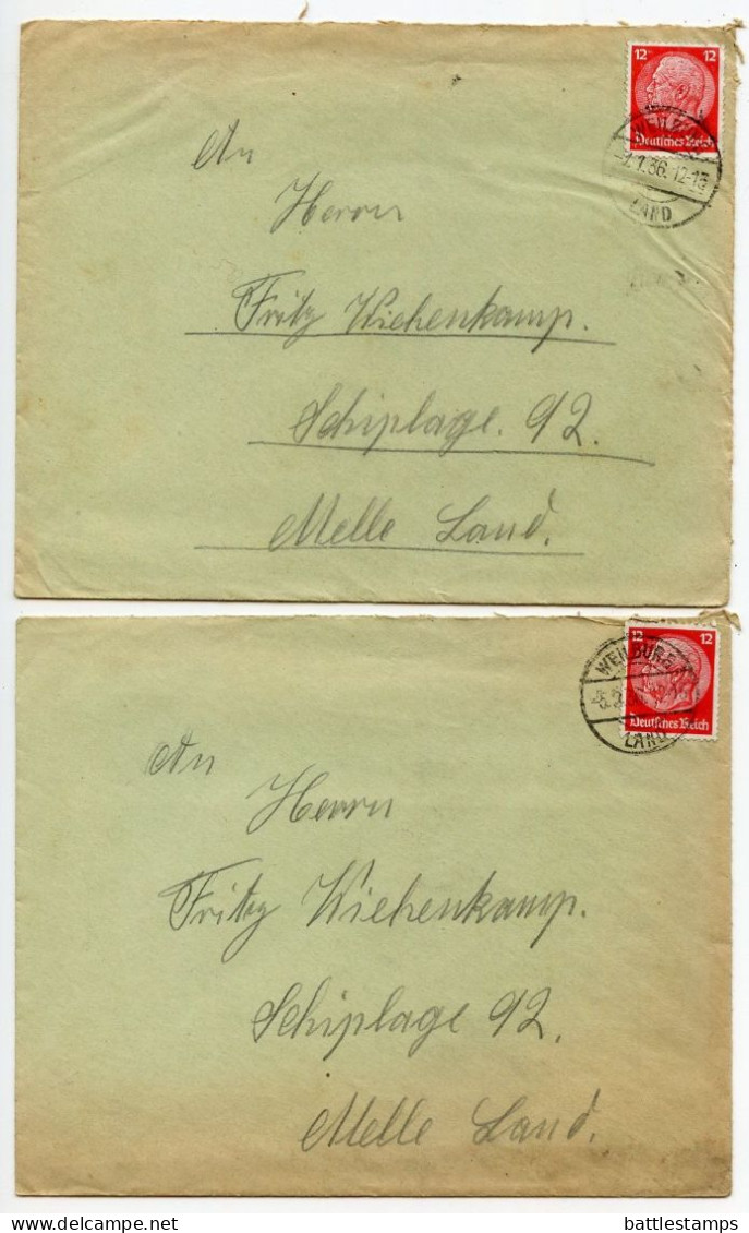 Germany 1936 2 Covers & Letters; Weilburg To Schiplage; 12pf. Hindenburg - Covers & Documents